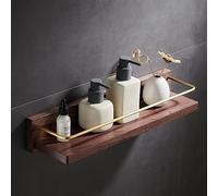 Estante de baño dorado cepillado montado en la pared, exquisito almacenamiento de esquina para cocina y baño, elegante diseño de latón y madera, 30 cm, soporte para ahorrar espacio