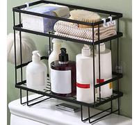 Estante de baño negro de doble capa sobre el inodoro con soporte para papel higiénico, organizador multifuncional para almacenamiento de baño, no requiere taladrar, diseño de 2 niveles para un máximo
