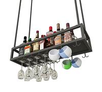 Estante de barra para colgar en el techo, estante para botellas de vino, estante para colgar en el techo, estante para almacenar copas de champán, copas de champán, estante para decoración d