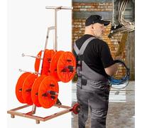Estante de bobina de alambre resistente, ejes ajustables y anillos de cable para una gestión eficiente de cables, ideal para talleres, almacenes y lugares de trabajo