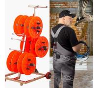 Estante de bobina de alambre resistente, ejes ajustables y anillos de cable para una gestión eficiente de cables, ideal para talleres, almacenes y lugares de trabajo