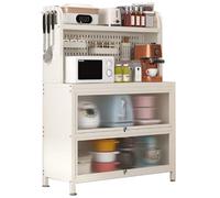 Estante de cocina blanco con estante de almacenamiento de metal de 6 niveles con puerta abatible, soporte para microondas con ganchos, organizador de despensa de 100 cm (Ty 6 71.1 cm)