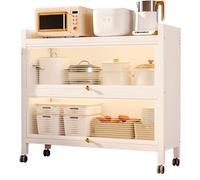Estante de cocina con puerta abatible de 3/4/5 niveles para microondas y estante de almacenamiento, marco de metal resistente, puerta acrílica a prueba de polvo, ideal para cocina, sala de estar y