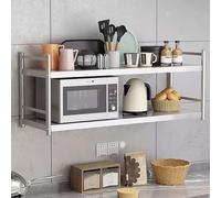 Estante de cocina de 2 niveles con 4 Hoo de acero inoxidable 304 montado en la pared, estante para espátulas y tarros (100 x 30 x 55 cm)