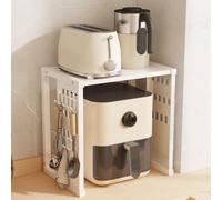 Estante de Cocina de 2 Niveles Sobre Rejilla Para Horno Microondas Con 6 Ganchos, Organizador de Encimera de Cocina de Metal Blanco para Microondas, Altura 40 Cm