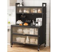 Estante de cocina de 5 niveles, aparador multifuncional y soporte para microondas con armarios de almacenamiento, puerta abatible, perfecto para el hogar y la sala de estar