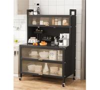 Estante de cocina de 5 niveles, armario de almacenamiento multifuncional con puerta abatible para microondas y accesorios para el hogar, color negro, 80 cm, aparador perfecto para necesidades de