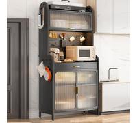 Estante de cocina de 5 niveles con estantes ajustables, puertas transparentes y almacenamiento para una nización eficiente, elegante diseño gris para cocinas modernas