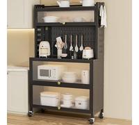 Estante de cocina de 5 niveles con puerta abatible, soporte de metal para microondas y estante de almacenamiento, color negro, 90 x 36 x 162 cm (estilo C, 80 cm), ahorra espacio, duradero y elegante