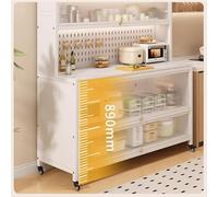 Estante de cocina de 6 niveles con puerta abatible, soporte para microondas, ganchos ajustables, patas rodantes, organizador de almacenamiento eficiente para cocina