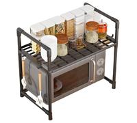 Estante de cocina de doble capa para horno de microondas, organizador extendido para máquina de pan | Almacenamiento multifuncional, utilidad para la despensa, gancho de suspensión, soporte de contado