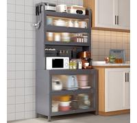 Estante de cocina de granja con puerta plegable perforada, armario de despensa, barra de café, almacenamiento para oficina en casa, despensa y garaje, versátil para una vida elegante