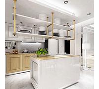 Estante de Cocina de Pared con Marco de Hierro Dorado, Estante Flotante de Madera Blanca, botellero y Soporte para Flores versátil. Disponible en tamaños de 60/80/100/120 cm (100x30x8).