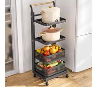 Estante de cocina giratorio para ollas y tapas de almacenamiento, color negro, 4 x 2 tablas y 2 cestas, solución de almacenamiento de cocina que ahorra espacio para una nización eficiente