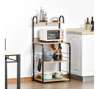 Estante de Cocina Homcom - Estante para Microondas - Mueble de Almacenamiento para Microondas - con Ruedas - Acabado de Madera Natural, Estructura de Acero Negro