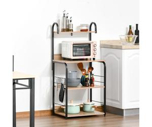 Estante de Cocina Homcom - Estante para Microondas - Mueble de Almacenamiento para Microondas - con Ruedas - Acabado de Madera Natural, Estructura de Acero Negro