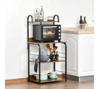 Estante de Cocina Homcom - Soporte para Microondas - Mueble para Horno Microondas - 3 Niveles, Bandeja, Ganchos - Acabado Negro