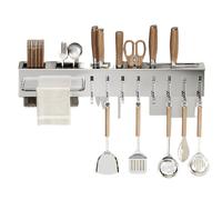Estante de cocina multifábrica multipropósito - soporte de herramienta de cocina de 50 cm, riel de cocina adhesivo | Hold Utensilio con ganchos, titular de utensilios colgantes de acero inoxidable