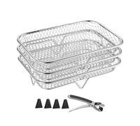 Estante de cocina para freidora de aire, estante apilable para deshidratador, bandeja de acero inoxidable para freidora de aire, deshidratador apilable, drenaje de frutas y verduras, incluye cepillo