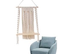 Estante de colgantes de pared | Decoración de pared de la plataforma de almacenamiento flotante de madera boho | Hanger de paredes de cuerda boho hechas a mano | Colgadora de plantas pequeñas con cue