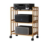 Estante de colocación de audio, estante amplificador de bambú ajustable en altura, soporte multimedia con ruedas para cine en casa y componentes estéreo, estante de alta fidelidad (123 cm)
