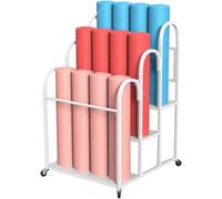 Estante de contrapeso for esterilla de yoga, soporte grande con ruedas for esterilla de yoga, soporte de suelo, organizador metálico for equipos de fitness(Bianco,60x65x95cm)