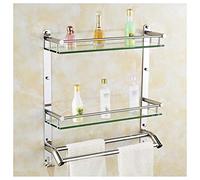 Estante de cristal para baño montado en la pared con toallero doble y gancho, elegante solución de almacenamiento para cocina y ducha, 60 cm, doble capa y diseño que ahorra espacio