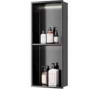 Estante de ducha de acero inoxidable con iluminación LED, moderno, impermeable, resistente al óxido, solución de almacenamiento para baño y cocina, diseño que ahorra espacio