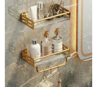 Estante de ducha de acero inoxidable, estante de baño montado en la pared, estante de almacenamiento flotante con gancho para toallas y cosméticos, elegante y duradero para el hogar y la cocina