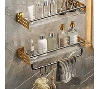 Estante de ducha de acero inoxidable montado en la pared con gancho para toallas, elegante estante de almacenamiento flotante para cosméticos y accesorios, duradero para el hogar y la cocina