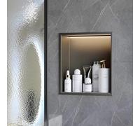 Estante de ducha de acero inoxidable para pared de baño con iluminación, no requiere azulejos, fácil montaje, diseño moderno para un uso eficiente del espacio