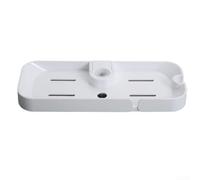 Estante de ducha de baño sin taladrar con altura ajustable para montaje a presión, drenaje hueco inferior ganchos ocultos para esponjas y cabezales de ducha, ABS blanco, 31 x 12 x 3,8 cm, se adapta a