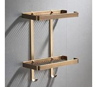 Estante de ducha de esquina de latón antiguo montado en la pared para jabón, champú y botellas de condimentos, cesta de drenaje inoxidable con gancho, elegante baño y cocina