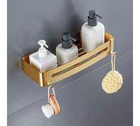Estante de ducha dorado cepillado para pared con ganchos, perforación o adhesivo