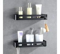 Estante de ducha esquinero montado en la pared de aleación de aluminio, cesta de drenaje multifuncional para pasta de dientes, champú y botellas de condimentos de cocina, color negro, 1 unidad (negro