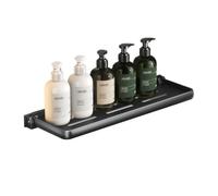 Estante de ducha flotante que ahorra espacio, organizador plegable de aluminio, organizador de pared sin taladro, para baño, lavandería y cocina, elegante negro/blanco, 30 cm