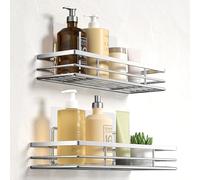 Estante de ducha sin taladrar, 2 unidades, estante de ducha, cesta de ducha, organizador de baño, estante de baño, champú, ducha, cocina, baño, rrganizer con 2 superficies adhesivas, color plateado