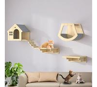 Estante de escalada para gatos montado en la pared con poste rascador y posadera, muebles para gatos que ahorran espacio para que los gatos de interior trepan, jueguen y descansen
