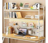 Estante de escritorio 3 estantes, estante ajustable organizador estantería de escritorio para escritorio de la computadora, de madera y metal para la oficina casa estudio dormitorio (B, 90cm)