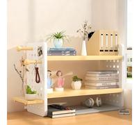 Estante de escritorio para la parte superior del escritorio, estante de escritorio de madera con tablero perforado, altura ajustable, almacenamiento en capas para dor White + Wood Double Layer 15.7in