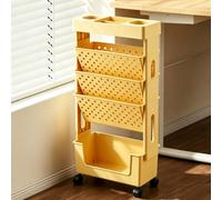 Estante de Escritorio Rodante, Carrito Movible para Revistas,Amarillo | Gran capacidad, con estantes de plástico removibles y ruedas con cerradura, para sala de estar, dormitorio, oficina, escuela