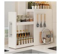 Estante de especias de 3 niveles con cajón, resistente, extensible, estante de metal estrecho, estante deslizante vertical para especias de cocina y utensilios de cocina (blanco, 3 niveles, L)