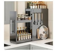Estante de especias de 3 niveles con cajón, resistente, extensible, estante de metal estrecho, estante deslizante vertical para especias de cocina y utensilios de cocina (negro, 3 niveles, tamaño S)