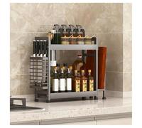Estante de especias de acero inoxidable, estante de metal con barandilla y soporte para cuchillos, resistente al óxido, independiente, organizador grande de especias para cocina y baño (gris, 2