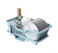 Estante de esponja de acero inoxidable resistente al óxido con lavabo de drenaje integrado y estante de jabón de perfil bajo (grande azul)