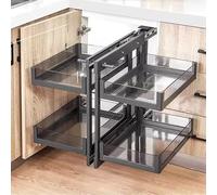 Estante de esquina con 4 estantes de almacenamiento de acero cromado extraíbles para latas, ollas y sartenes, maximiza el espacio en tu cocina.