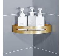 Estante de esquina de baño dorado cepillado, organizador de ducha, soporte triangular para champú adhesivo o perforación