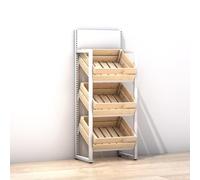 Estante de exhibición comercial de 3 niveles para frutas y veterinarios, soporte de cesta de madera para mercados, cocinas y productos minoristas, soporte blanco Slish