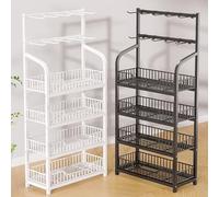 Estante de exhibición comercial de 4 niveles de alambre de metal para patatas fritas y aperitivos, exhibición al por menor con barandilla, color negro (50 x 27 x 146 cm)