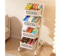 Estante de exhibición de aperitivos de 4 niveles con ruedas, carrito de metal para alimentos, frutas, verduras, soporte portátil para cine en casa, color blanco (32 x 47 x 119 cm)